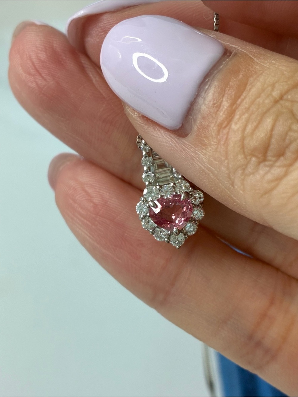 Natural Padparadscha Sapphire & Diamond Heart Necklace